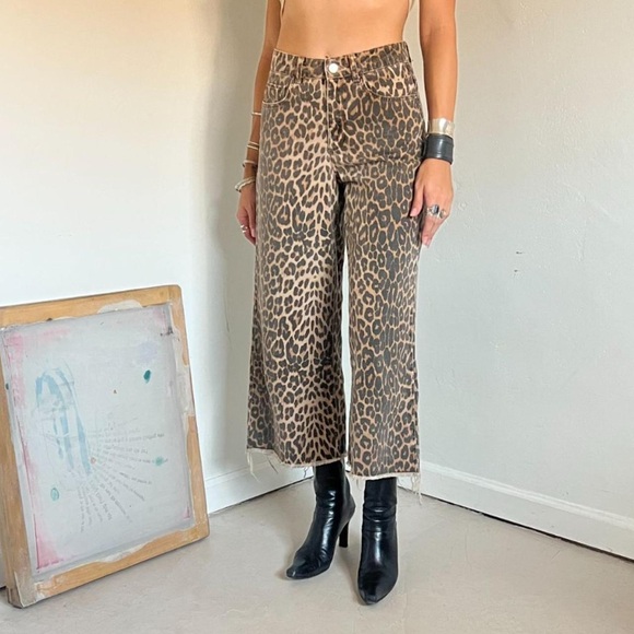Zara Leopard Print crop wide leg pants Size 00 - Picture 6 of 6